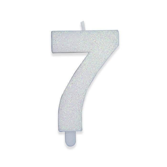 Candelina Sweety Bianco Glitter Numero 7