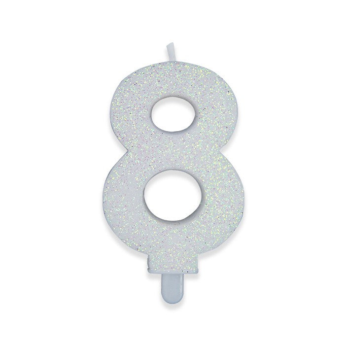 Candelina Sweety Bianco Glitter Numero 8