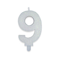 Candelina Sweety Bianco Glitter Numero 9 9 cm