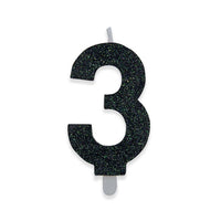 Candelina Sweety Nero Glitter Numero 3 9 cm