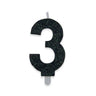 Candelina Sweety Nero Glitter Numero 3 9 cm