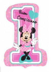 Palloncino 1° Buon Compleanno Minnie Mouse Mylar 71 cm