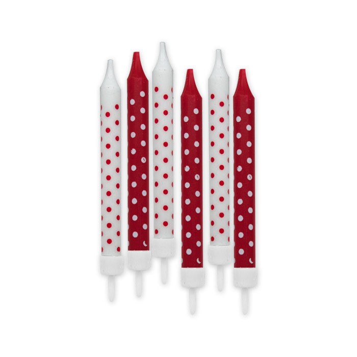 Candeline Pois Bicolor Bianche e Rosse (6 pz.)
