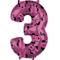Palloncino Numero 3 Minnie Mouse Fucsia con Stampe Mylar 66 cm