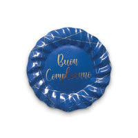 Piatti Buon Compleanno Blue Gold 20 cm (8 pz)