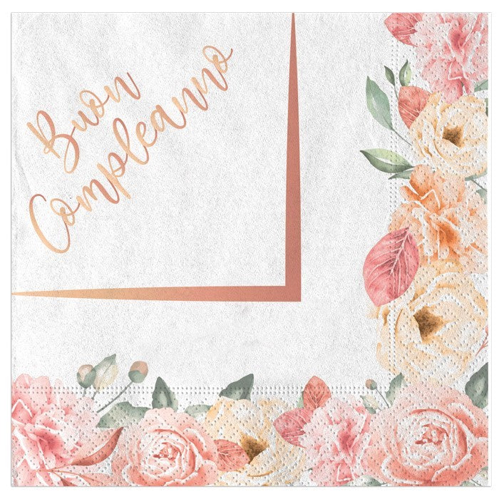 Tovaglioli di Carta Buon Compleanno Rose Gold 33x33