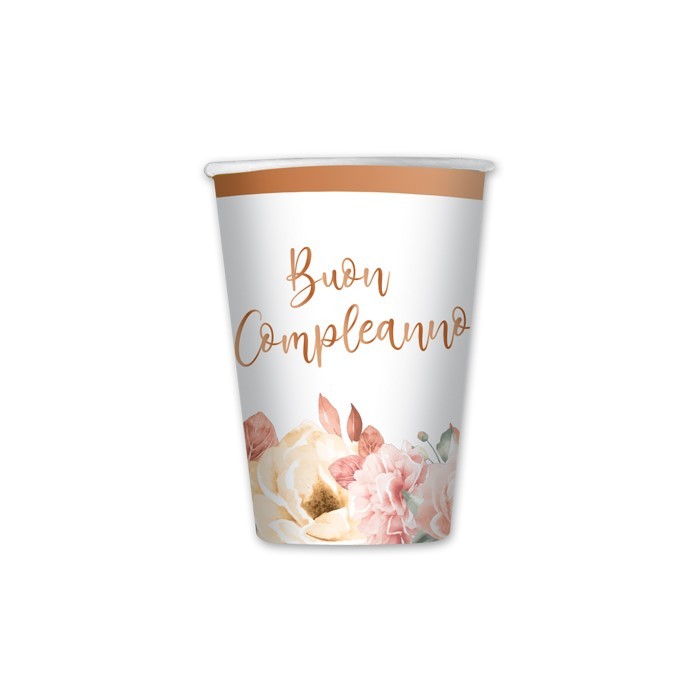 Bicchieri Buon Compleanno Rose Gold da 200 cc (8 pz)