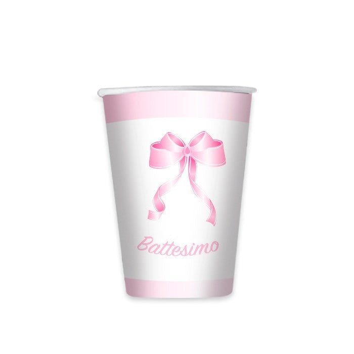 Bicchieri di Carta Battesimo Rosa Fiocco (8 pz)