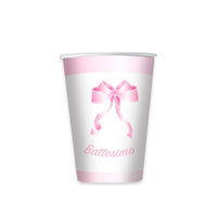 Bicchieri di Carta Battesimo Rosa Fiocco (8 pz)