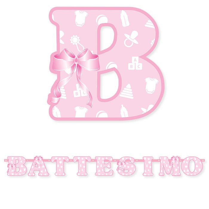 Festone Scritta Battesimo Rosa 140 cm