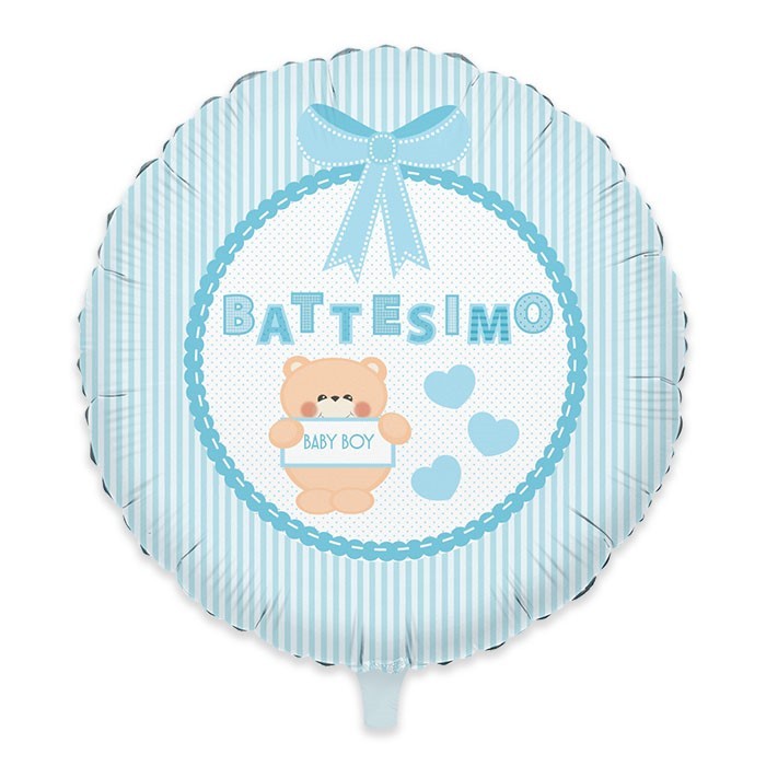 Palloncino Tondo Battesimo Celeste Teddy