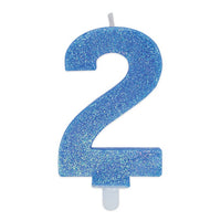 Candelina Sweety Celeste Glitter Numero 2 9 cm