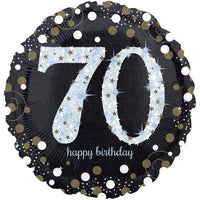 Palloncino Tondo Numero 70 Happy Birthday Nero e Argento Mylar 45 cm