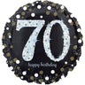 Palloncino Tondo Numero 70 Happy Birthday Nero e Argento Mylar 45 cm