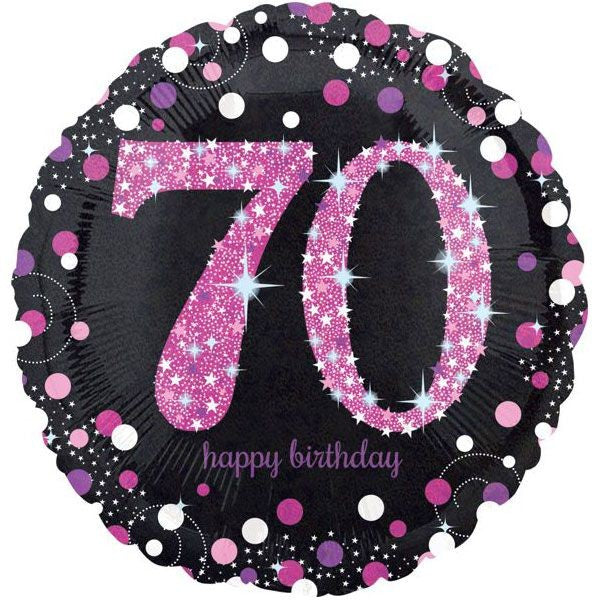 Palloncino Tondo Numero 70 Happy Birthday Nero e Fucsia