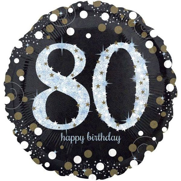 Palloncino Tondo Numero 80 Happy Birthday Nero e Argento