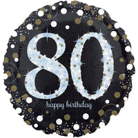 Palloncino Tondo Numero 80 Happy Birthday Nero e Argento Mylar 45 cm