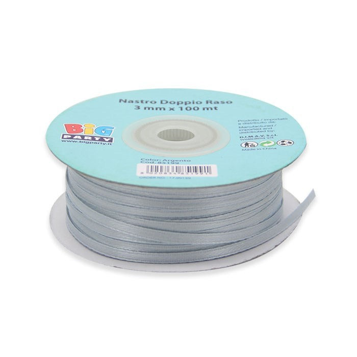 Nastrino Argento Doppio Raso 3 mm x 100 mt