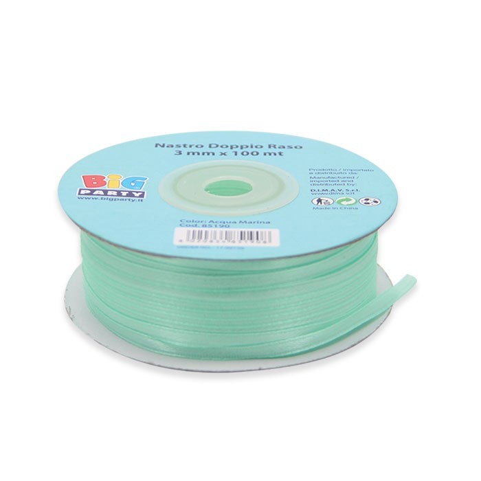 Nastrino Acqua Marina Doppio Raso 3 mm x 100 mt