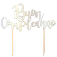 Cake Topper Buon Compleanno Silver 20 x 13 cm Argento