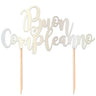 Cake Topper Buon Compleanno Silver 20 x 13 cm Argento