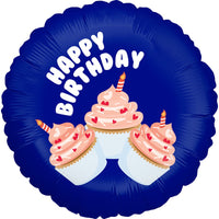 Mini Palloncino Happy Birthday Blu Cupcake Mylar 22 cm