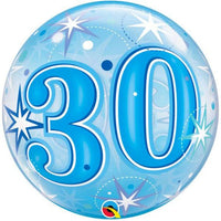 Palloncino Bubble Numero 30 Celeste Mylar 56 cm Trasparente