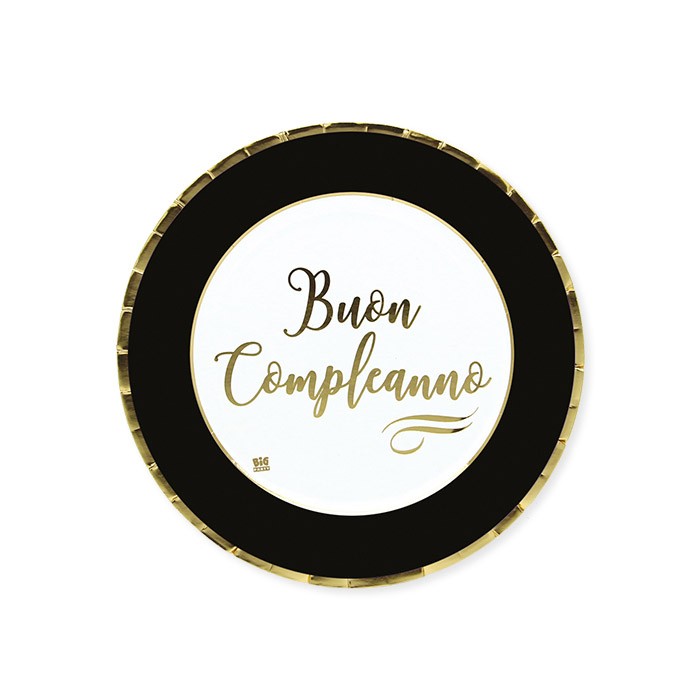 Piatti Buon Compleanno Chic Nero (8pz)