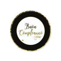 Piatti Buon Compleanno Chic Nero (8pz) Carta 18 cm
