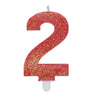 Candelina Sweety Rosso Glitter Numero 2 9 cm