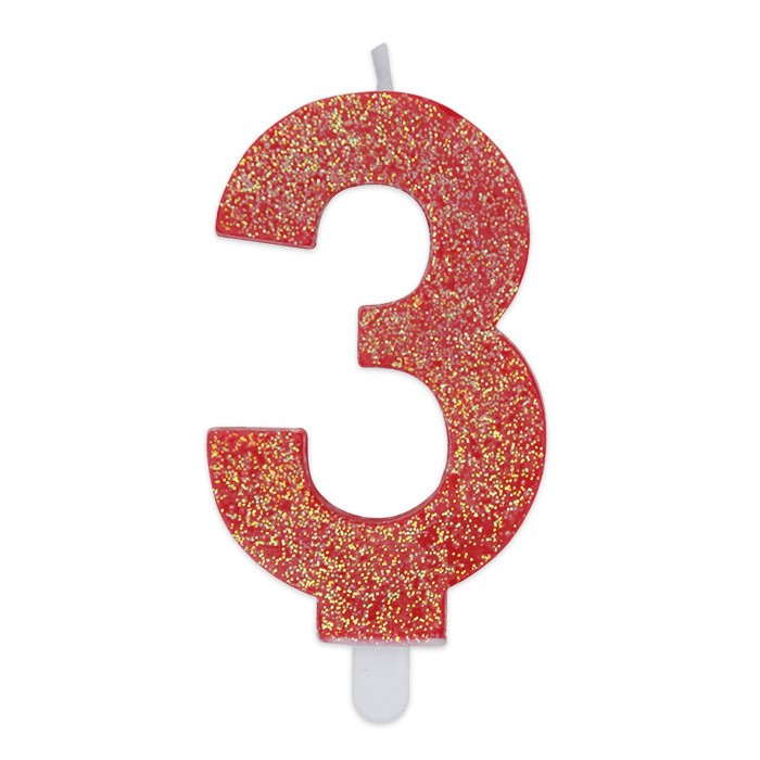 Candelina Sweety Rosso Glitter Numero 3