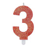Candelina Sweety Rosso Glitter Numero 3 9 cm