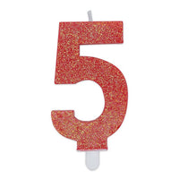 Candelina Sweety Rosso Glitter Numero 5 9 cm