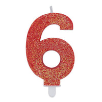 Candelina Sweety Rosso Glitter Numero 6 9 cm