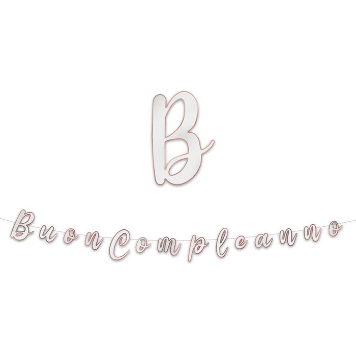 Festone Buon Compleanno Bianco/Rosa Italic 3 mt