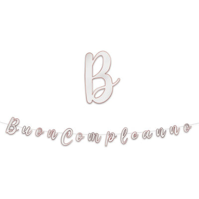Festone Buon Compleanno Bianco/Rosa Italic 3 mt 300 cm
