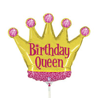 Mini Palloncino Coroncina Rosa Happy Birthday Mylar 32 x 29 cm