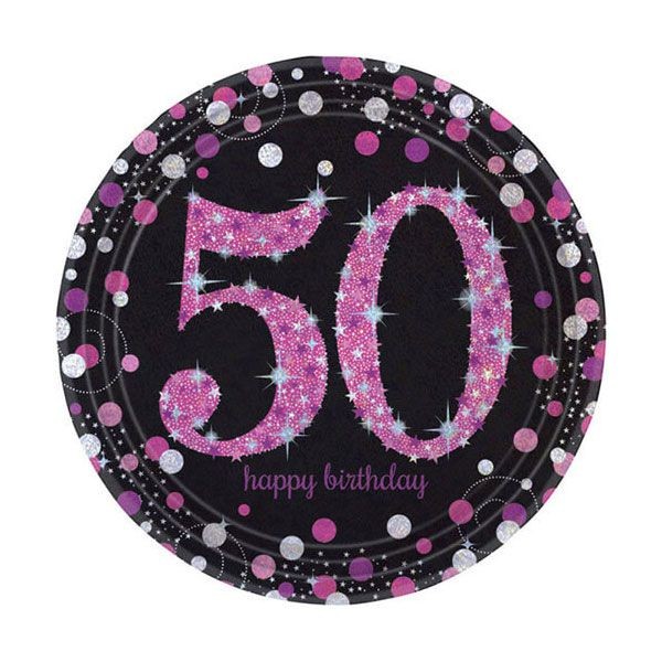 Piatti Fucsia Glitter 50 Anni (8 pz)