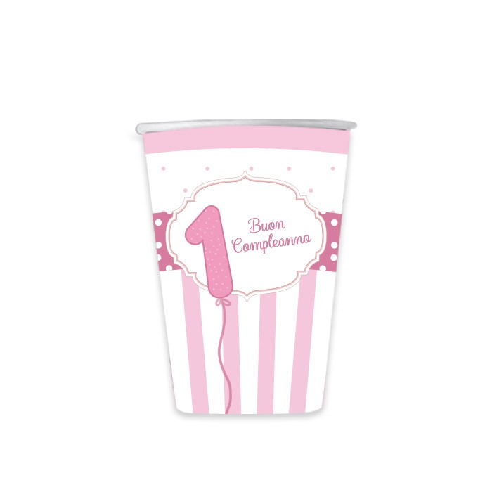 Bicchieri 1° Compleanno Rosa (8pz)