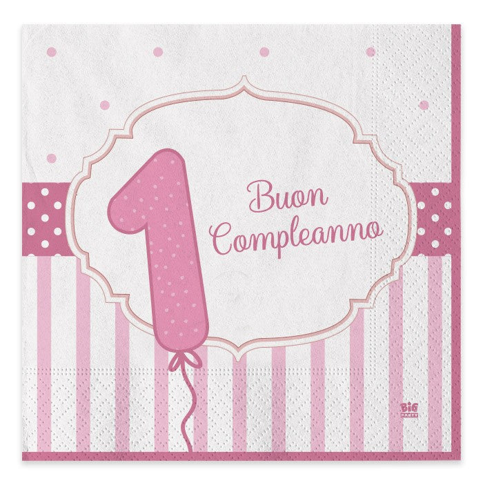 Tovaglioli di Carta Buon 1° Compleanno Rosa