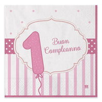 Tovaglioli di Carta Buon 1° Compleanno Rosa 33 x 33 cm