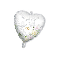 Palloncino Cuore Viva Gli Sposi 18" Mylar Bianco