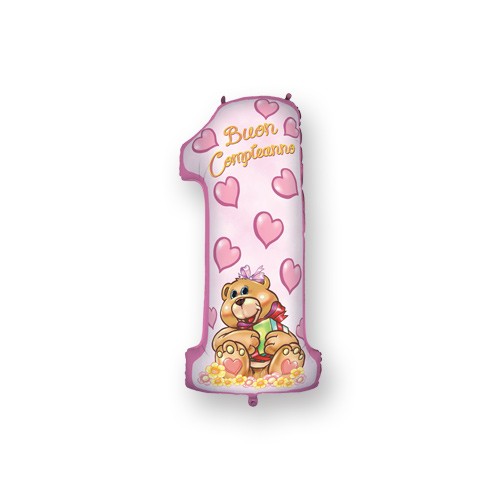 Palloncino Numero 1 Buon Compleanno Rosa