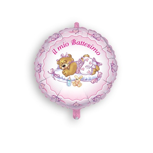 Palloncino Tondo Battesimo Rosa