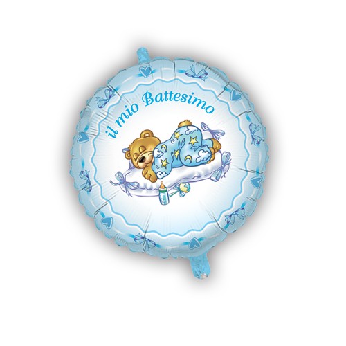 Palloncino Tondo Battesimo Celeste