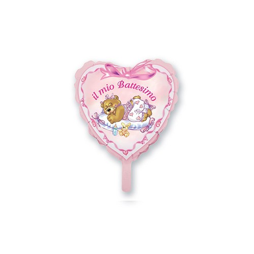 Palloncino Mini Cuore Battesimo Rosa