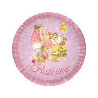 Piatti Battesimo Rosa con Orsetto (10 pz) Carta 18 cm