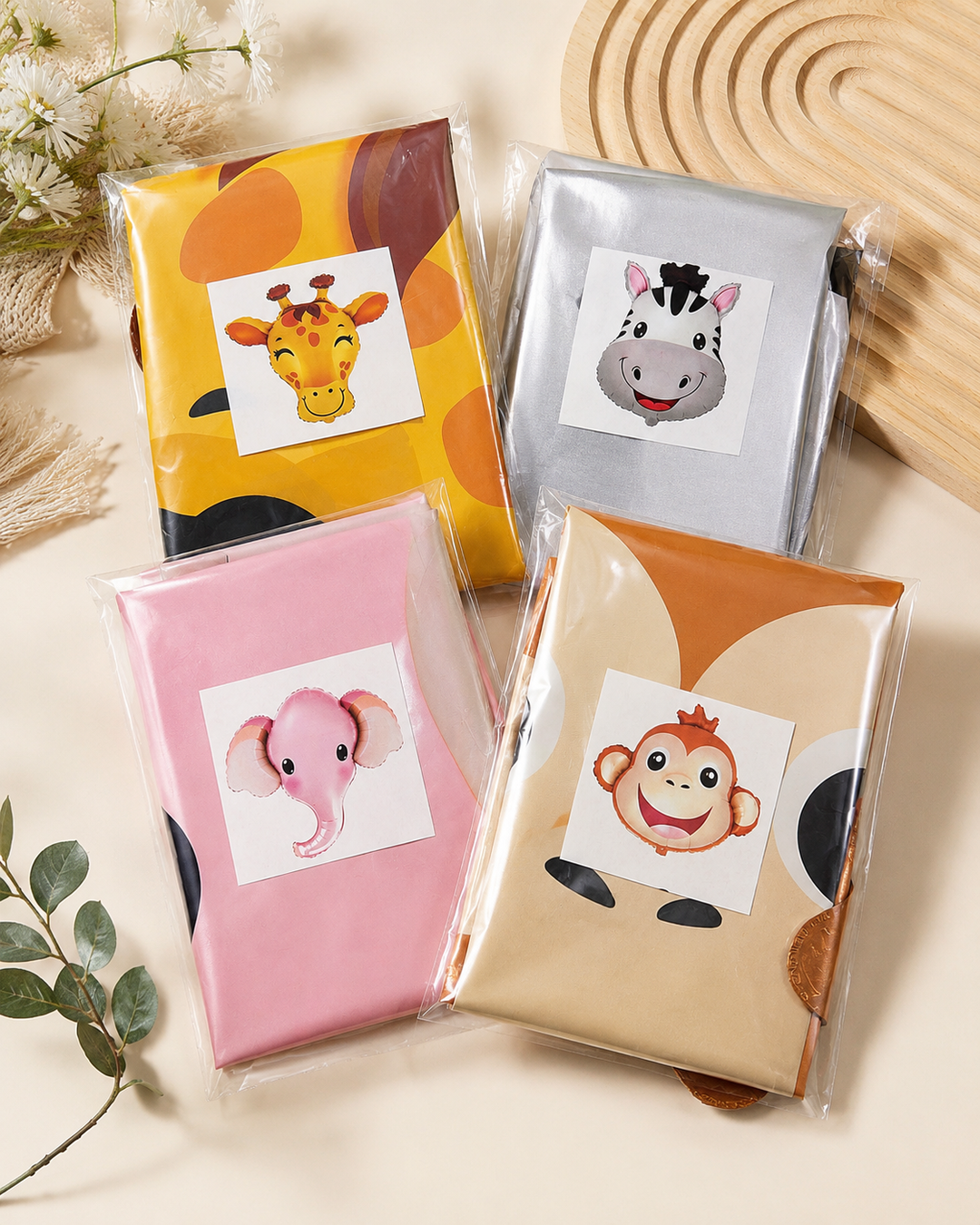 Set palloncini giungla: Giraffa, Elefante, Scimmia e Zebra