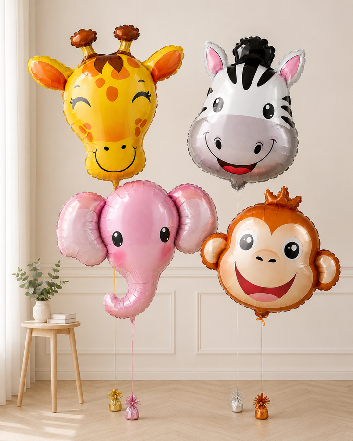 Set palloncini giungla: Giraffa, Elefante, Scimmia e Zebra