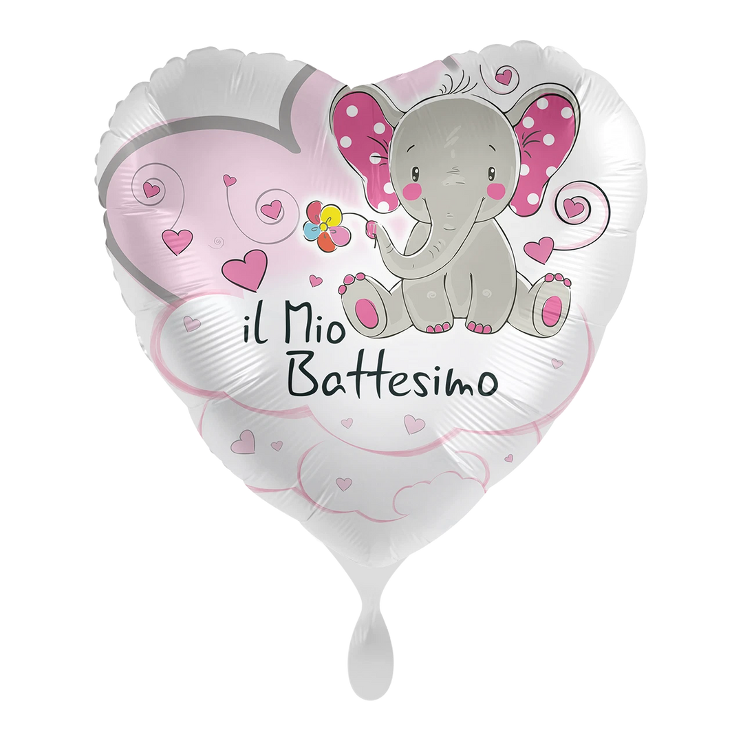 Palloncino Cuore Il Mio Battesimo Elefante Rosa